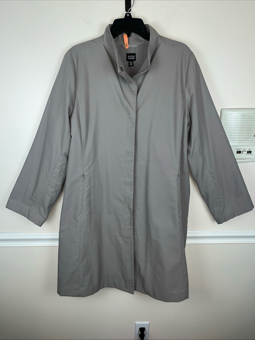 Vintage Eileen Fisher Trench/Rain Coat Fleece Lined Snap Closure, Beige/Tan Sz L